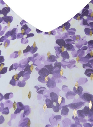 Blomstrete bluse med lange ermer og V-hals, Beige/Purple Flower, Packshot image number 2
