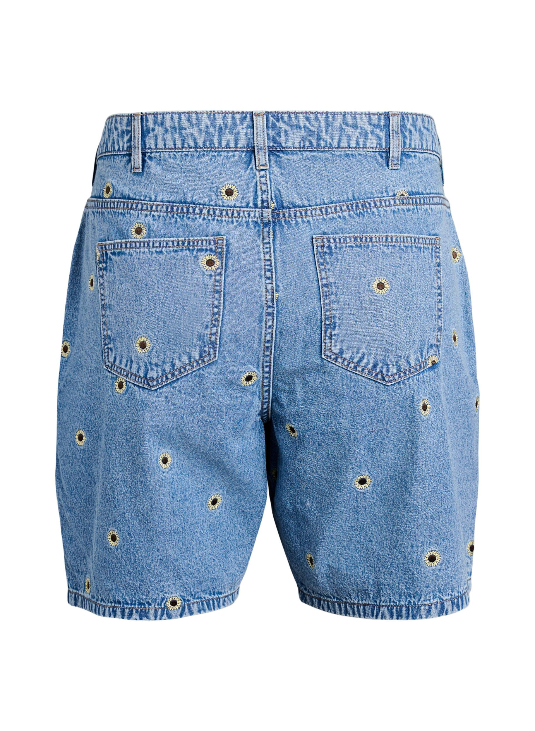 Zizzi Dongerishorts med broderte blomster, Bl&aring;, Packshot image number 1