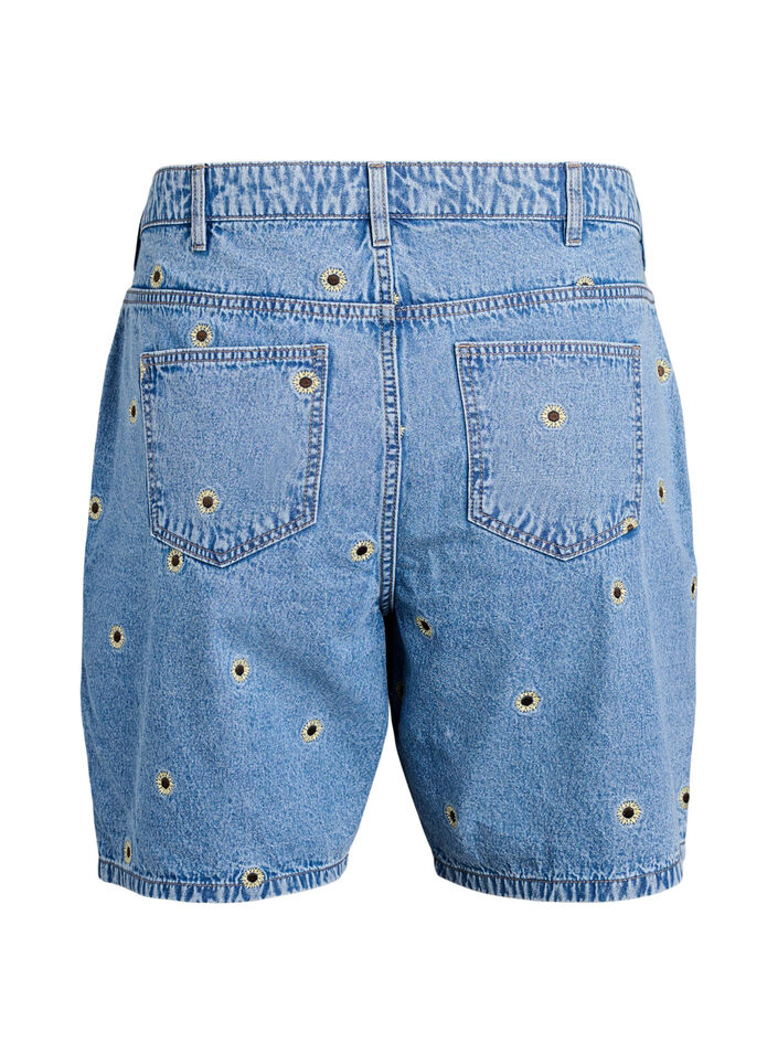 Dongerishorts med broderte blomster, Bl&aring;, Packshot image number 1
