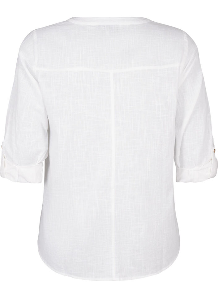 Bomullsbluse med V-hals, Hvit, Packshot image number 1