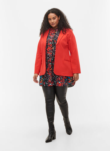 Enkel blazer med knapp og pyntelommer, Flame Scarlet, Model image number 2