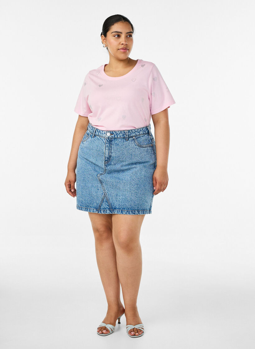 T-skjorte i &oslash;kologisk bomull med hjerter, Rosa, Model image number 1