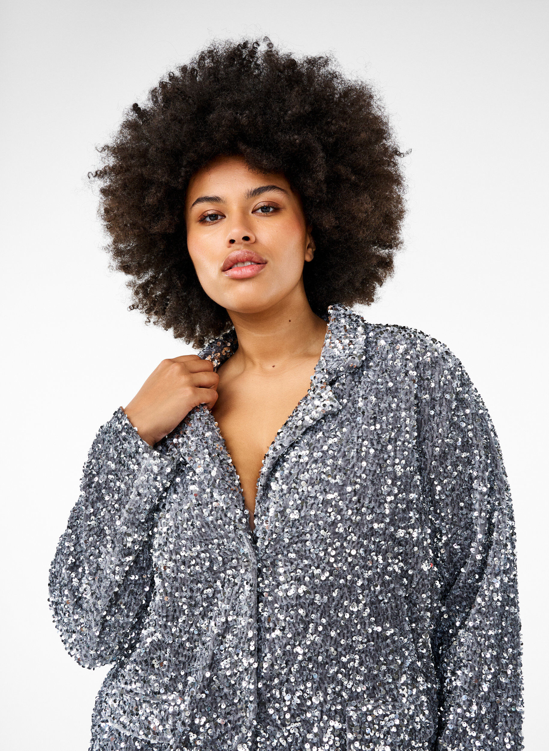 Zizzi Paljettblazer med lommer, Silver, Image image number 0