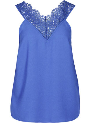Topp med V-hals og blonder, Dazzling Blue, Packshot image number 0