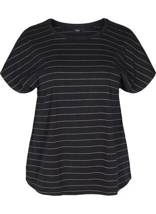 T-skjorte i bomull med glimmerstriper, Black w Gold , Packshot image number 0