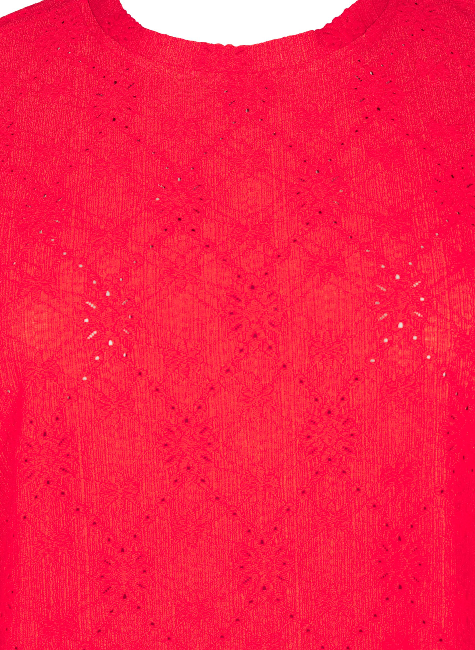 Zizzi Bluse med korte ermer og blomsterbroderi, Flame Scarlet, Packshot image number 2