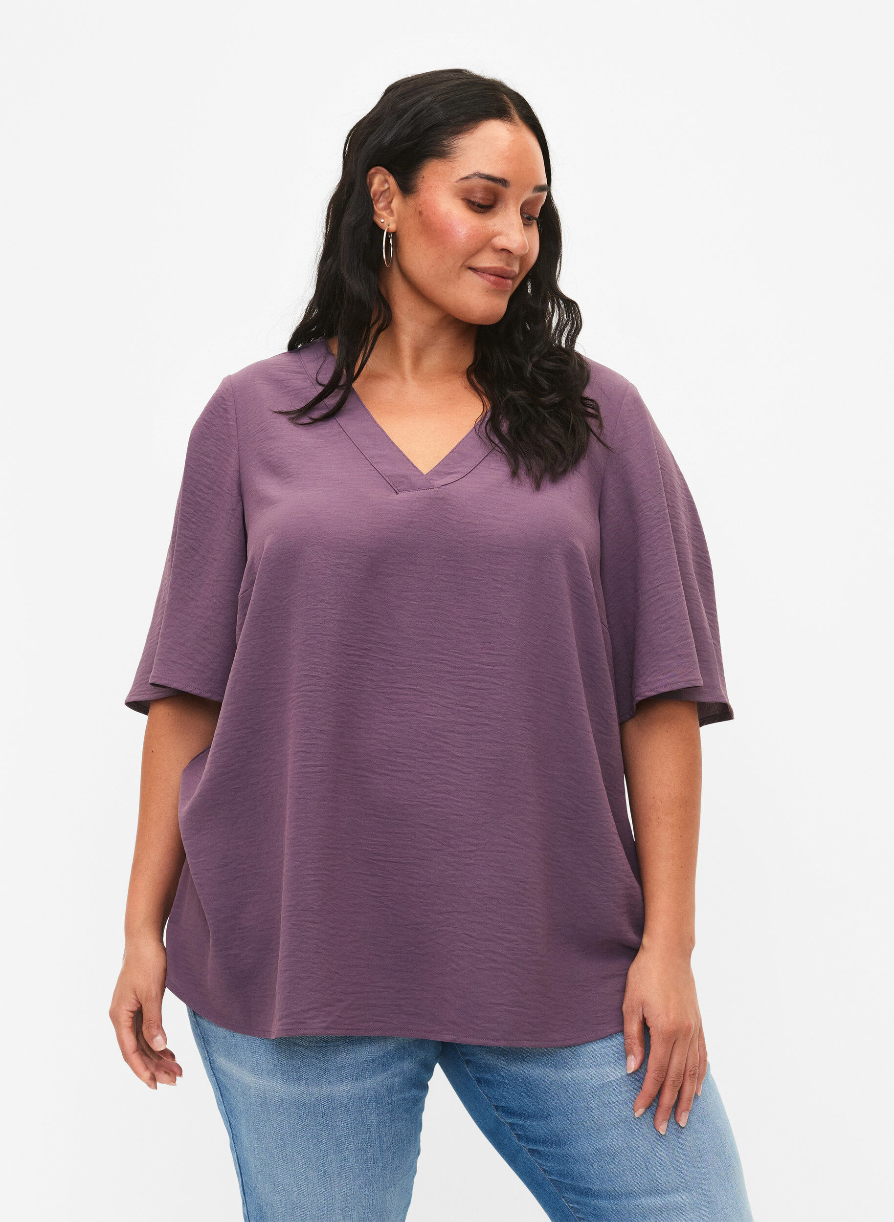 Zizzi Kortermet bluse med A-fasong, Vintage Violet, Model image number 0