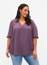 Kortærmet bluse med A-fasong, Vintage Violet, Model