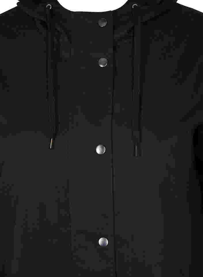 Parkajakke med hette og passepoilerte lommer, Black, Packshot image number 2