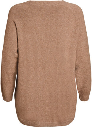 Zizzi Lang strikkebluse med kuleknapper, Brun, Packshot image number 1