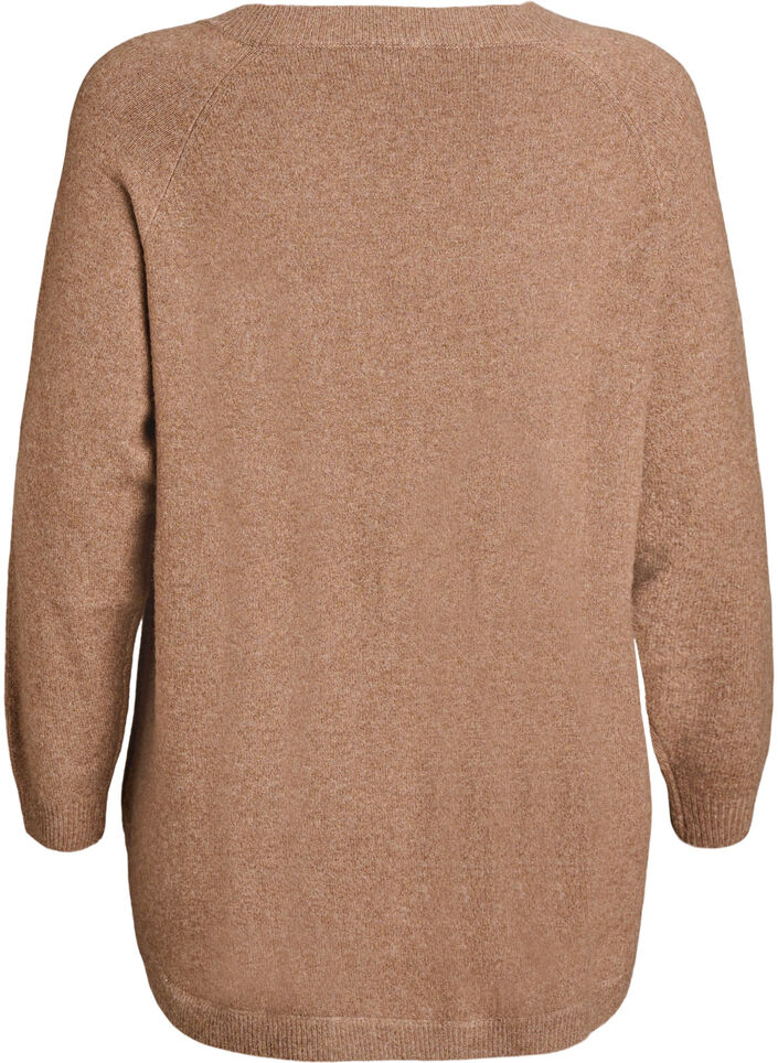 Lang strikkebluse med kuleknapper, Brun, Packshot image number 1