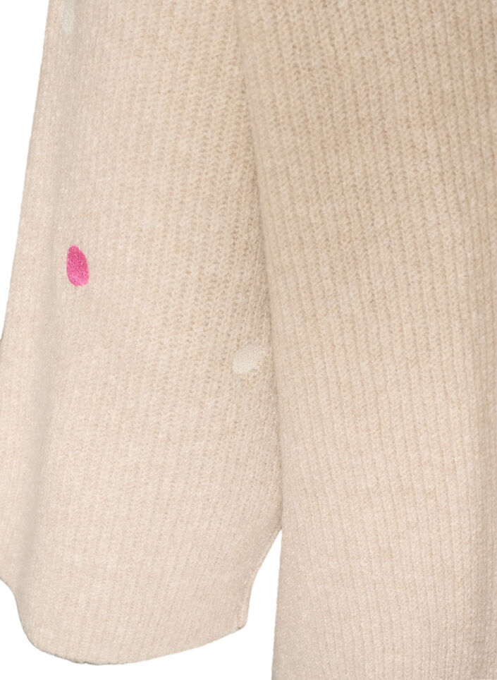 Strikkebluse med sm&aring; broderte motiver, Beige, Packshot image number 3