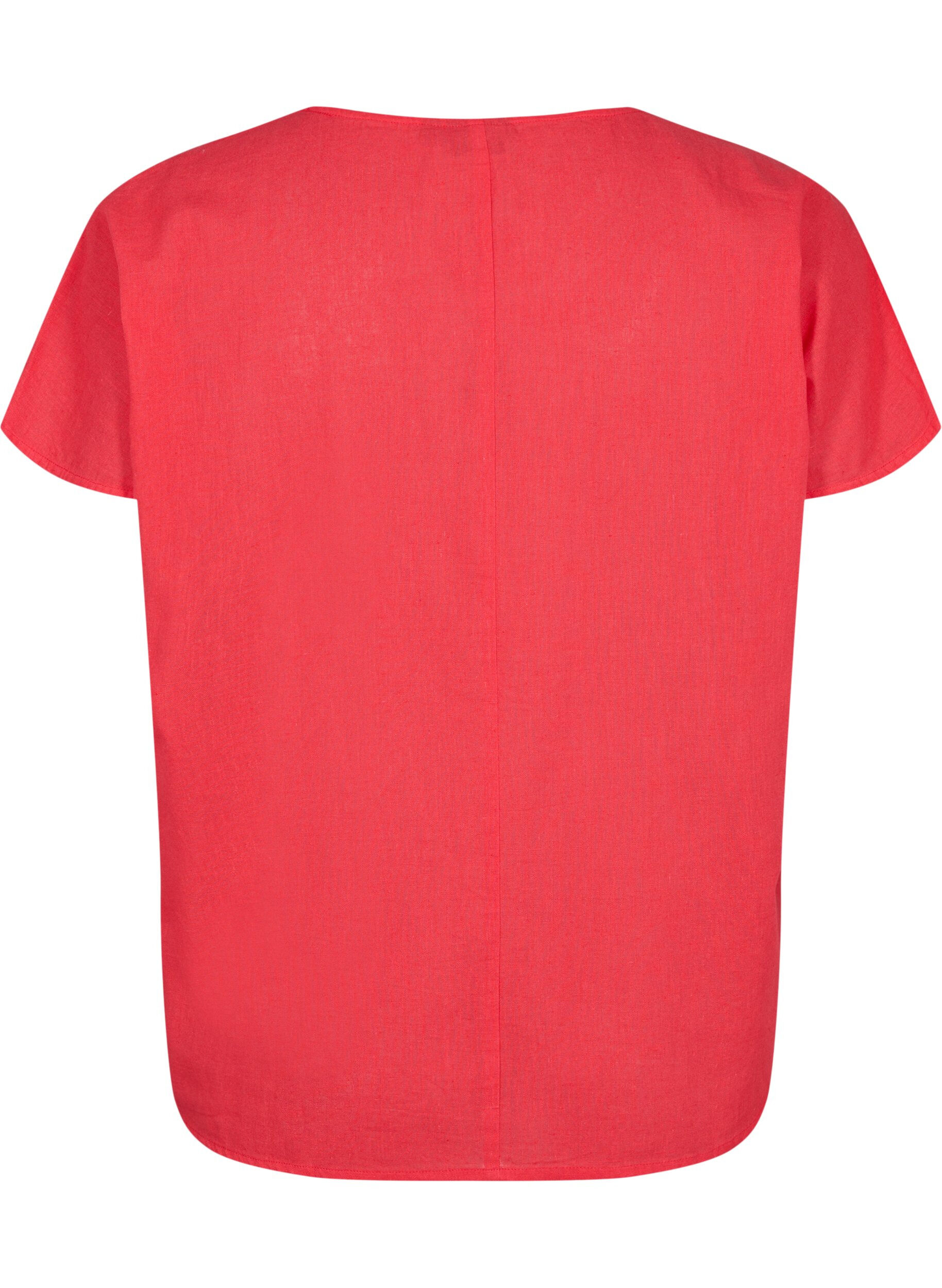 Zizzi Kortermet bluse i bomullsblanding med lin, Hibiscus, Packshot image number 1