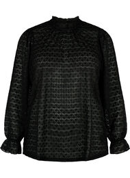 Bluse med lange ermer og mønstret tekstur, Black