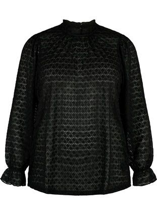 Zizzi Bluse med lange ermer og mønstret tekstur, Black, Packshot image number 0