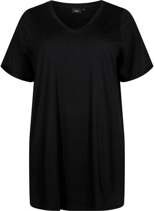 Ensfarget oversized T-skjorte med V-hals, Black, Packshot image number 0