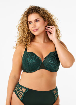 Zizzi Formstøpt BH med broderi, Grønn, Model image number 0
