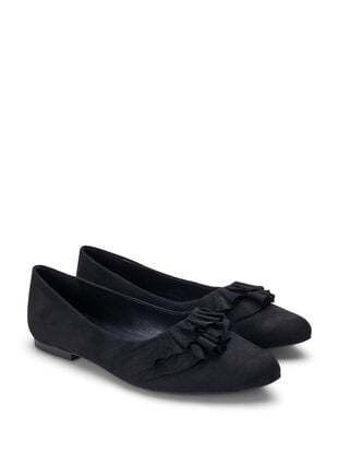 Zizzi Ballerinasko med vid passform og volanger, Black, Packshot image number 1