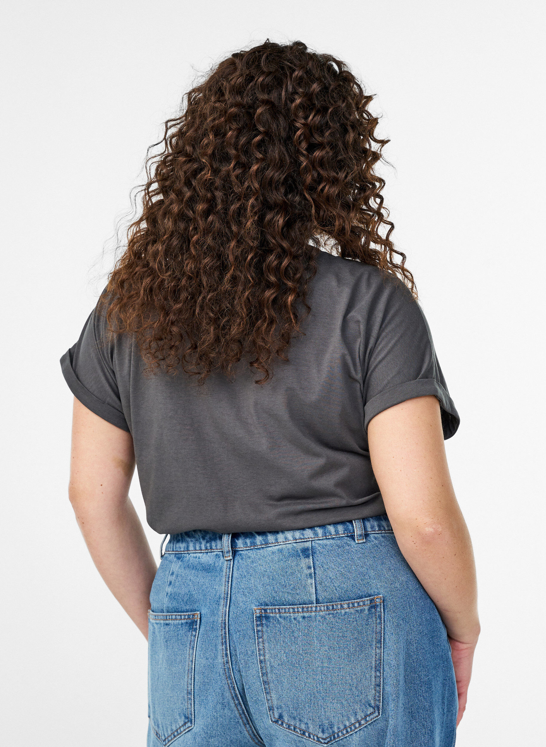 Zizzi Kortermet t-skjorte i bomullsblanding, Gr&aring;, Model image number 2