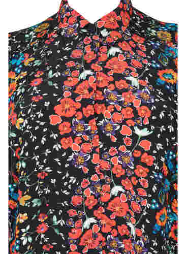 Lang skjorte i viskose med blomstermønster, Black Flower, Packshot image number 2