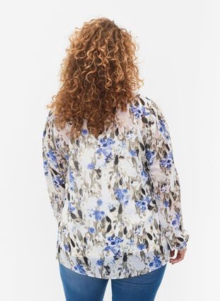 Mønstrete bluse med lange ermer, Blue Flower AOP, Model image number 1