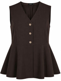 Stripet vest med peplum, Brun