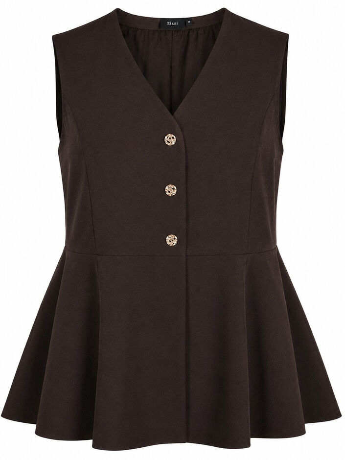 Stripet vest med peplum, Brun, Packshot image number 0