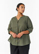 Bluse i bomull med V-hals, Gr&oslash;nn, Model image number 0