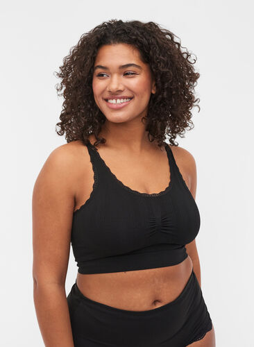 Behagelig BH med blondekanter, Black, Model image number 0