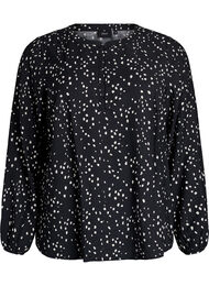 Langermet bluse med mønster og knapper, Black w. Dot