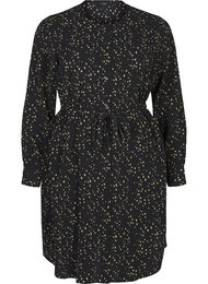 Langermet kjole med knytebånd, Black w. Dot AOP