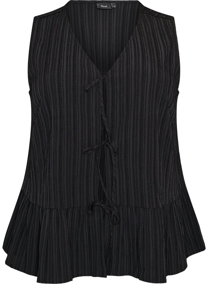 Ermel&oslash;s bluse med tekstur og knytelukking, Svart, Packshot image number 0