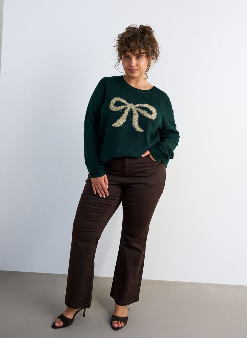 Strikkebluse med glittersl&oslash;yfe, Gr&oslash;nn, Model image number 1