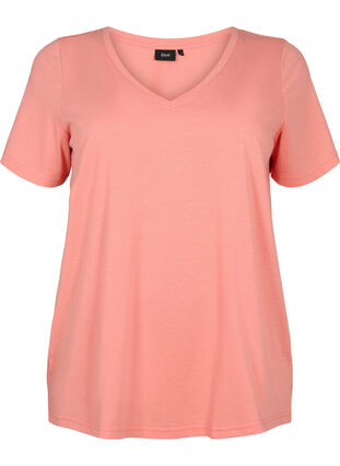 Kortermet T-skjorte med V-hals, Bright Coral, Packshot image number 0
