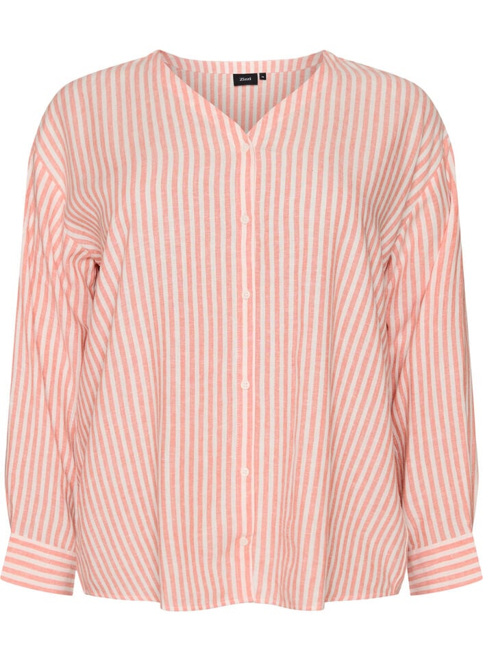 Bluse i lin og viskose med V-hals, Orange, Packshot image number 0