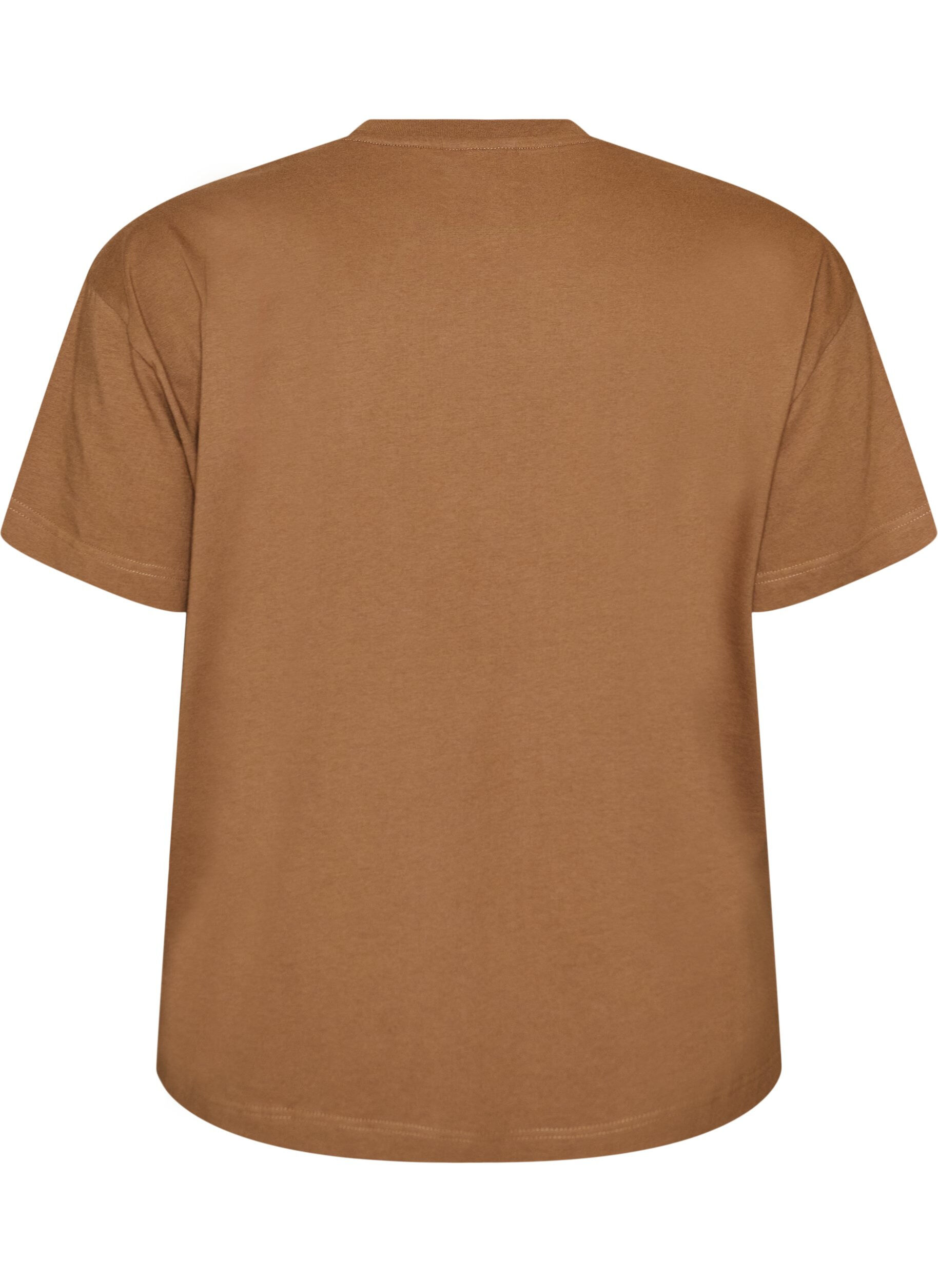 Zizzi100% bomulls T-skjorte med korte ermer og trykk, Brun, Packshot image number 1
