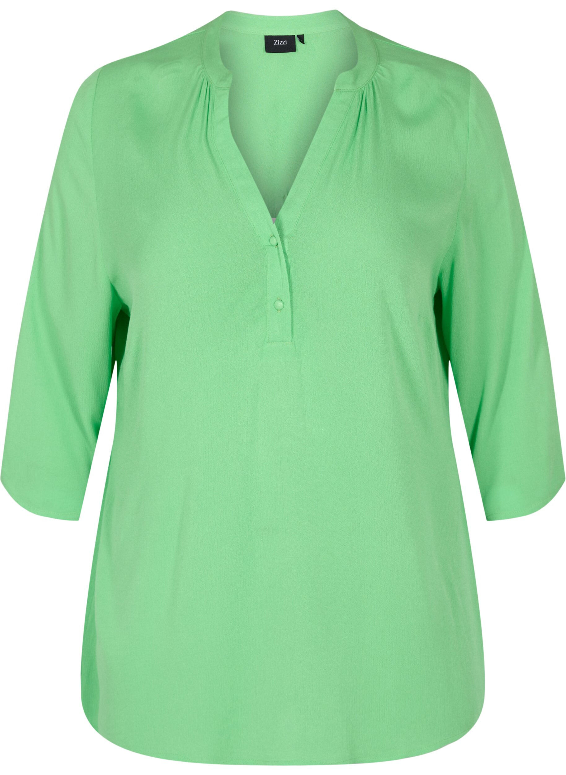 Zizzi Bluse i viskose med 3/4 ermer og V-hals, Summer Green, Packshot image number 0