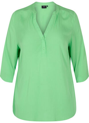 Bluse i viskose med 3/4 ermer og V-hals, Summer Green, Packshot image number 0