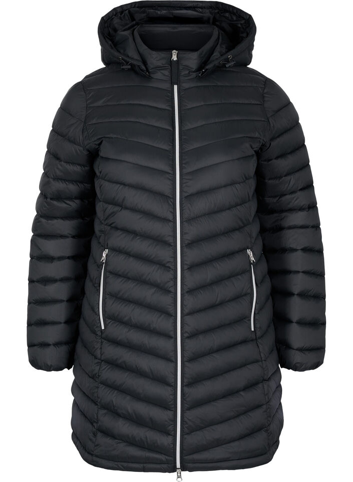 Lett jakke med lommer og avtakbar hette, Svart, Packshot image number 0