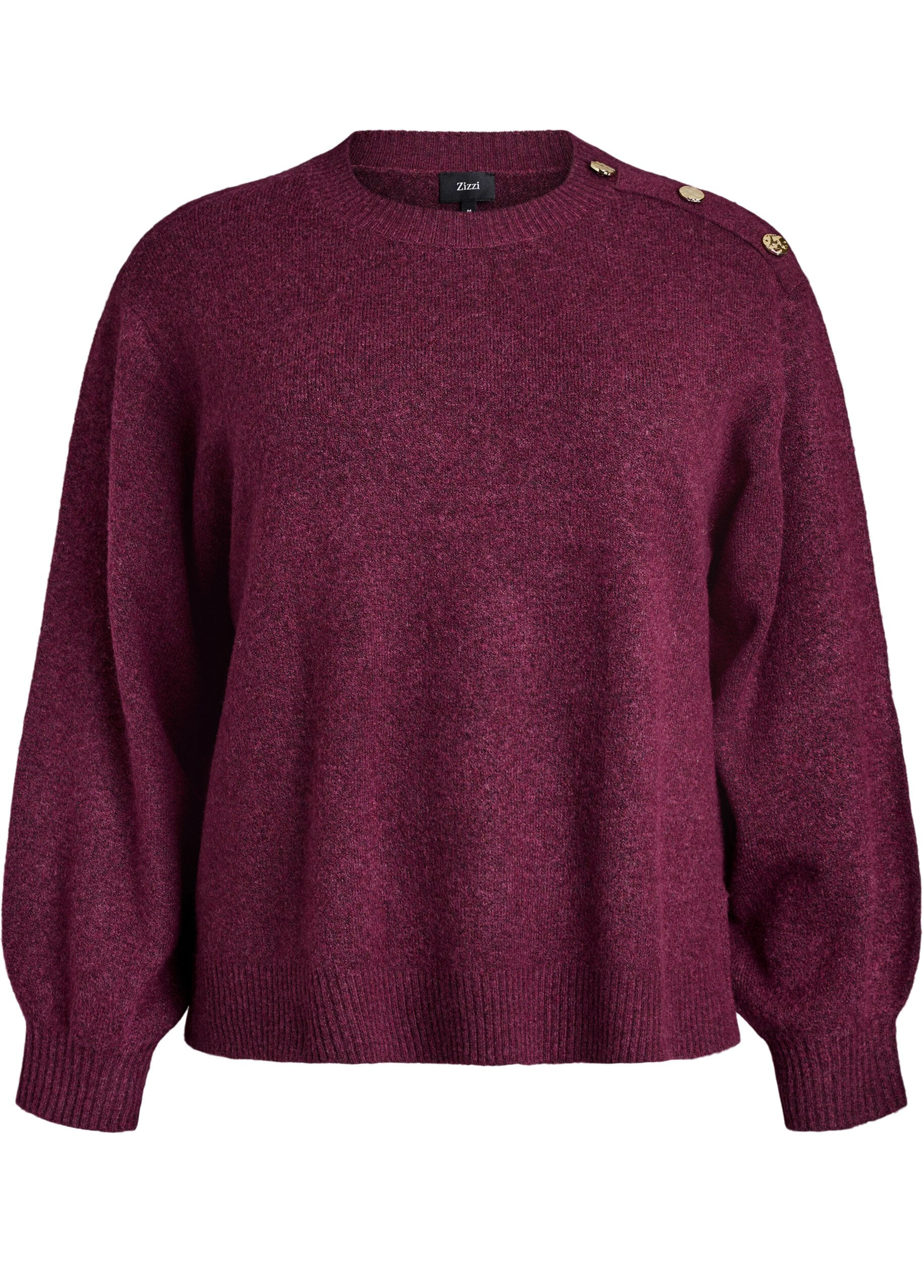 ZizziStrikket bluse med knappdetalj, M&oslash;rk Bordeaux, Packshot image number 0