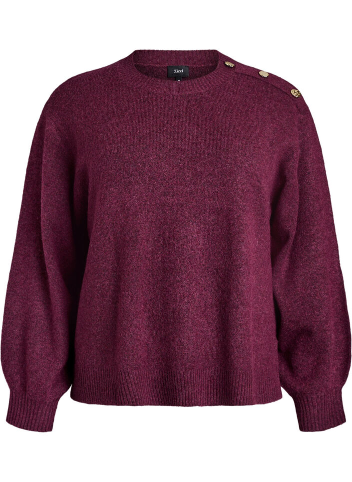 Strikket bluse med knappdetalj, M&oslash;rk Bordeaux, Packshot image number 0