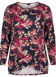 Blomstret bluse med lange ermer, Ev. Blue Rose Fl.AOP