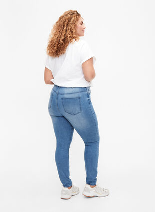Amy jeans med supersmal passform og rippede detaljer, Blue denim, Model image number 1