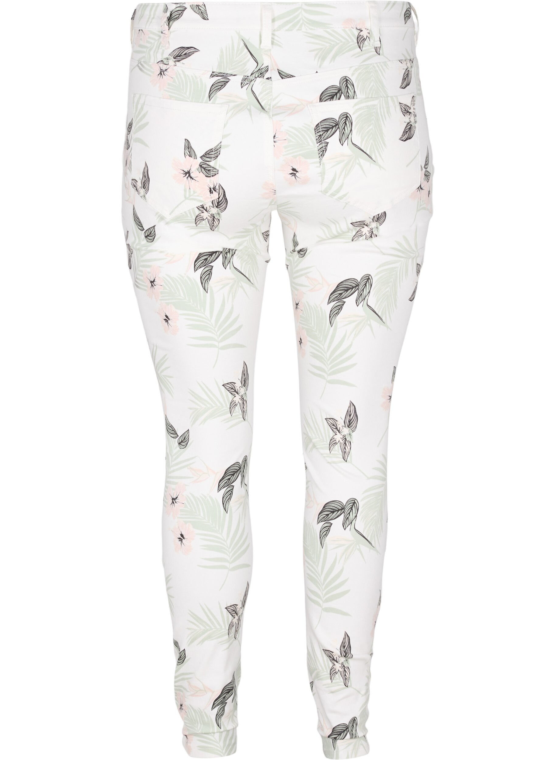 Zizzi Amy jeans med h&oslash;yt liv og blomsterm&oslash;nster, White Flower AOP L78, Packshot image number 1