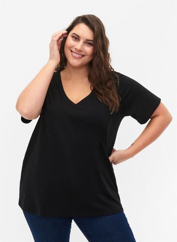 FLASH - T-skjorter med V-hals, 2 stk., Black/Black, Model image number 0