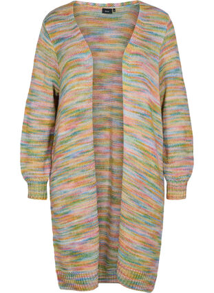 Lang, mønstrete strikket cardigan i bomullsmiks, Multi Color, Packshot image number 0