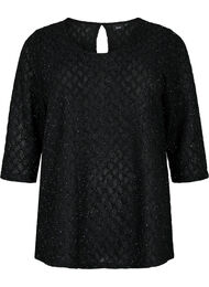 Mønstret bluse med 3/4-ermer og glitter, Black