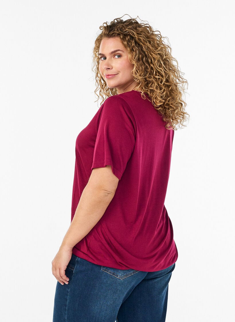 Bluse med blondeinnsats og ballongermer, R&oslash;d, Model image number 2