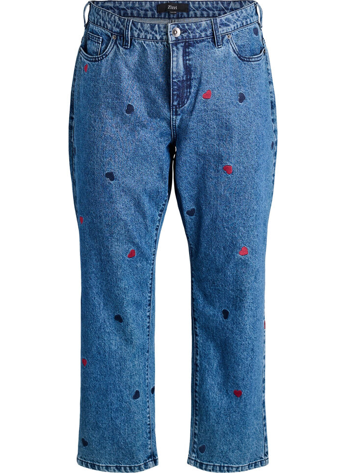 Høy-midje Gemma jeans med broderte detaljer, DB Hearts, Packshot