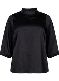 Bluse med 3/4-ermer og kinakrage, Black